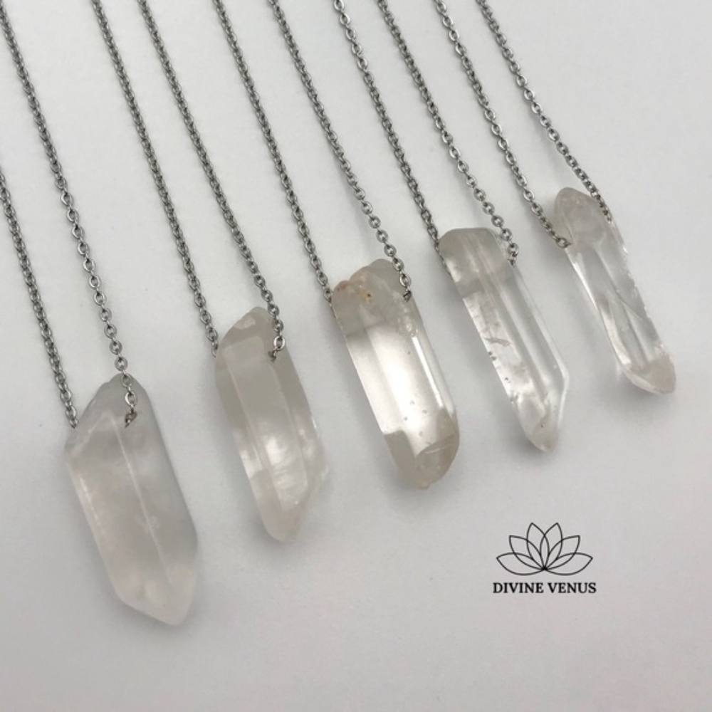 Clear Quartz Stainless Steel Necklace - Picture 4 of 7